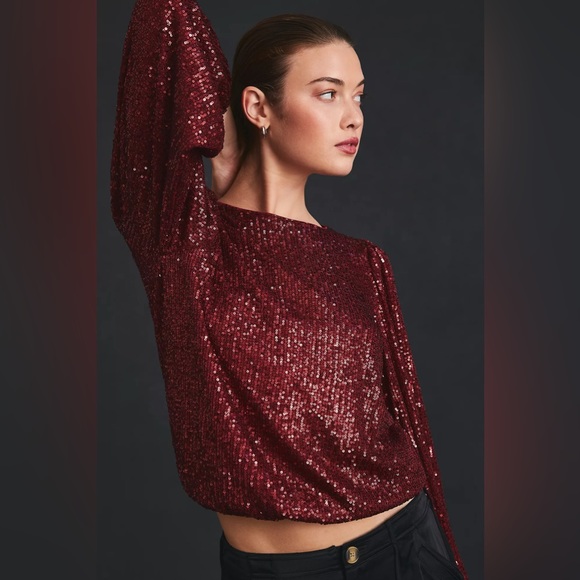 ANTHROPOLOGIE Flat White Sequin Top